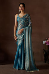 Designer Blue Bridal Saree in Silk with Stone Work and Sequins for Weddings